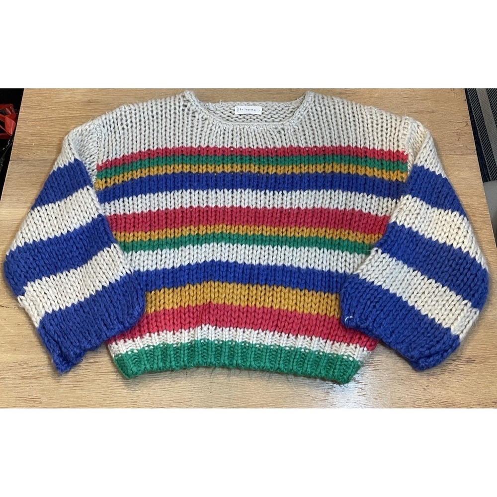 By Together Oversized Chunky Sz S Knit Sweater Striped‎ Crewneck Balloon Sleeve